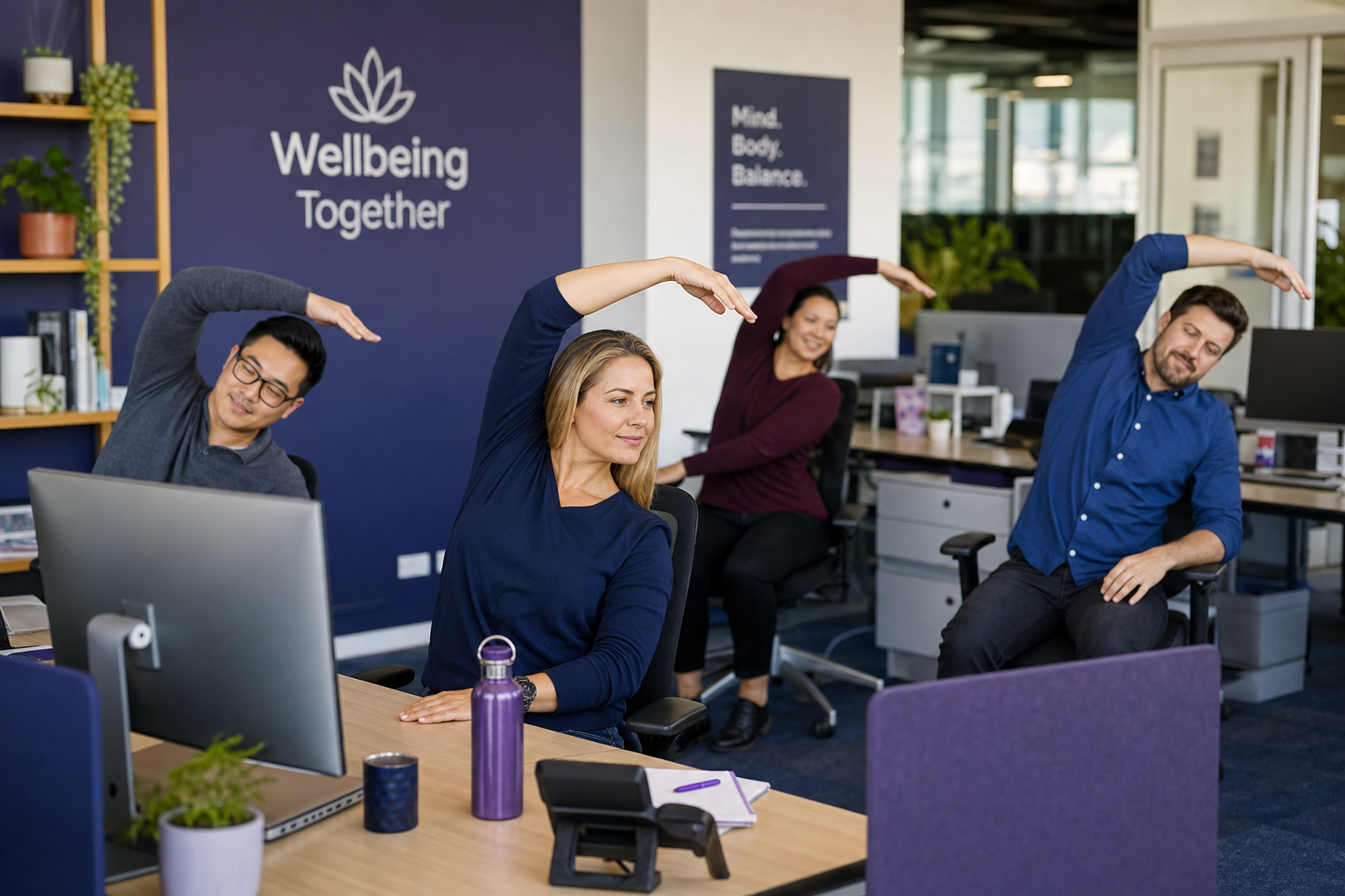 Washyrelbowex guided stretch session with office professionals